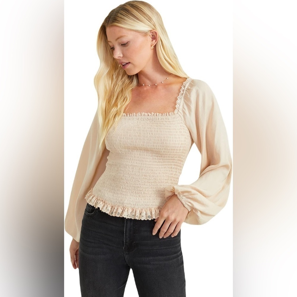 NWT ALTAR'D STATE womens Dallas Top Lace Fitted Smocked Small D18